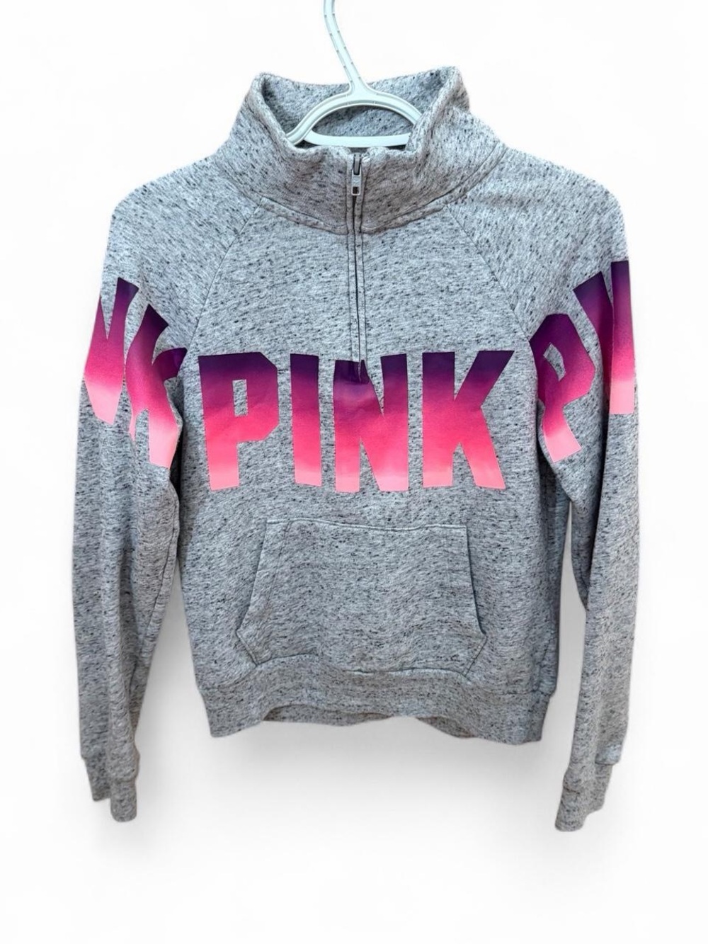 PINK Victoria's Secret Ombre Logo Half-Zip Pullover - Gray/Pink